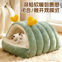 Semi-Enclosed Pet Bed for Cats and Small Dogs, Warm and Washable, All-Season Use