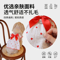 Pet Cat Dog Dress with Heart Bowknot for Small Breeds, Thin Spring/Summer Anti-Shedding Puppy Clothes