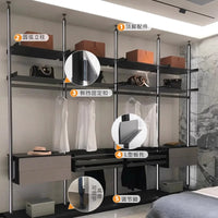 Minimalist Luxury Aluminum Alloy Pillar Glass Shelf Wardrobe System