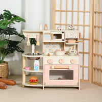 Kids Wooden Play Kitchen Set with Coffee Machine, Pretend Play Cooking Toy for Girls