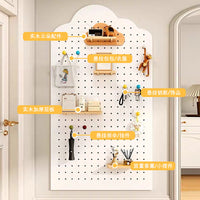 Solid Wood Pegboard Wall Mounted Storage Shelf Set for Living Room and Entryway Organization