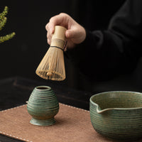 Handmade Ceramic Matcha Bowl with Wavy Pattern for Traditional Tea Ceremony