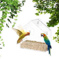 Outdoor Suction Cup Window Bird Feeder, Transparent Acrylic Hanging Bird Cage for Balcony Garden