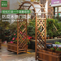 Wooden Garden Arch with Planter Boxes and Trellis Gate for Climbing Plants, Outdoor Patio Decor