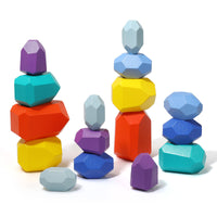 Wooden Rainbow Stacking Stones Building Blocks for Toddlers, Color Recognition & Hand-Eye Coordination Toy