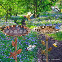 Garden Iron Art Bird Bath Feeder with Ground Stake for Outdoor Lawn Decor