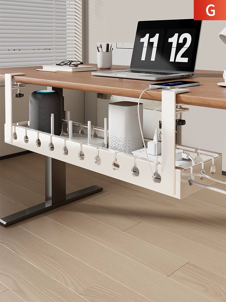 Under Desk Cable Management Tray, No-Drill Power Strip Holder for Wire Organization
