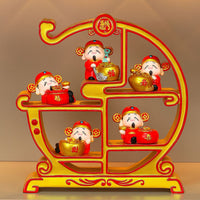New Year Five Blessings God of Wealth Figurine Set for Home and Office Decor