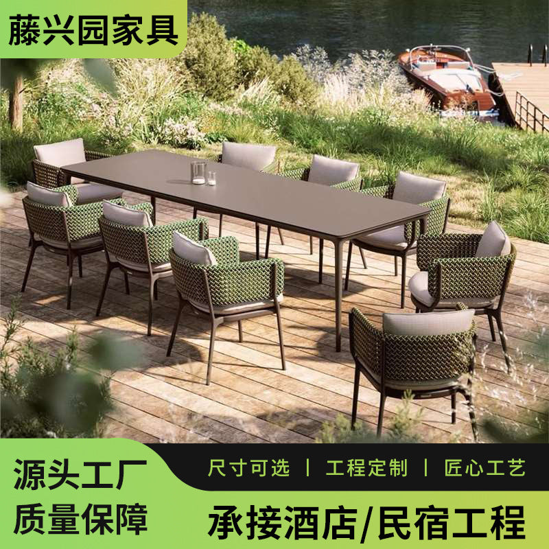 Outdoor Patio Wicker Dining Set with Aluminum Frame - 6 Piece Weather-Resistant Furniture for Garden, Balcony, Villa