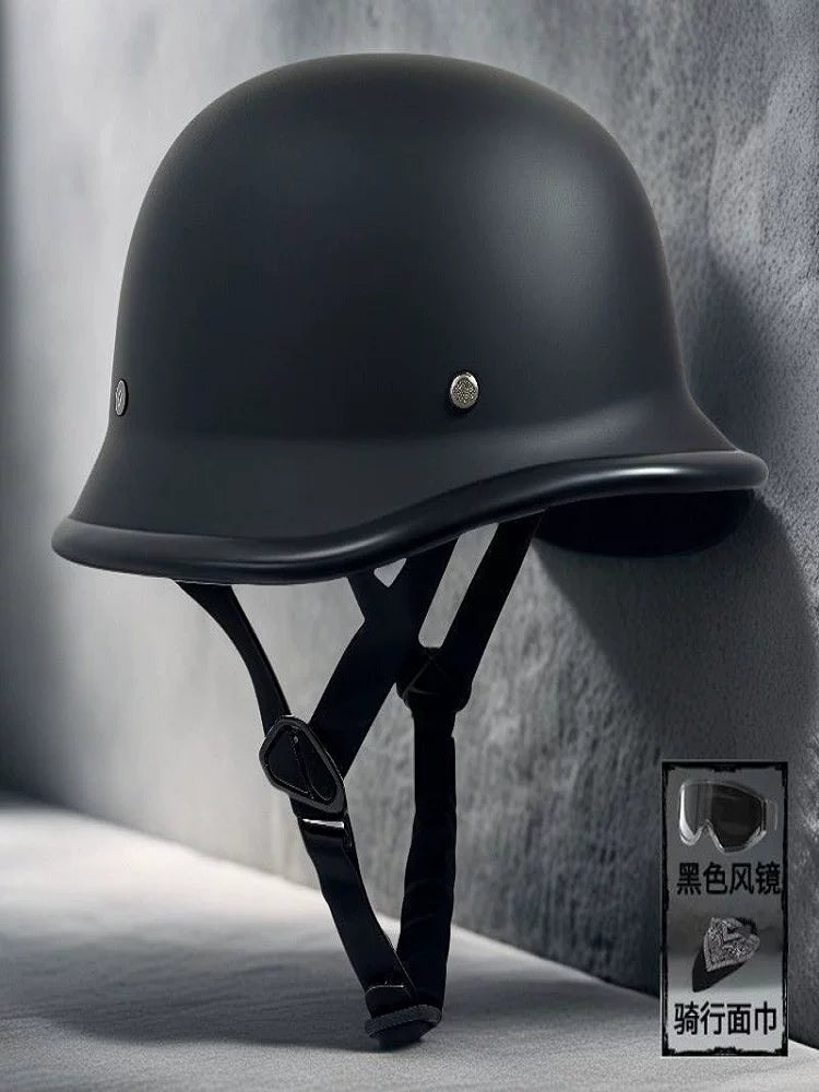 German WWII Retro Motorcycle Half Helmet with Goggles - 3C Certified