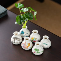 Mini Chinese Ceramic Vase with Faux Plant for Desktop Decor