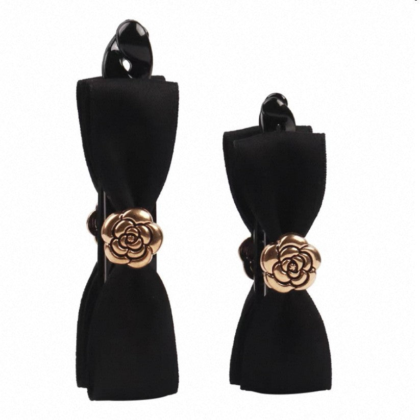 Elegant Pearl Satin Bow Banana Hair Clip for Women's Ponytails