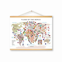 Educational World Map with Flags for Kids - English Learning Wall Art
