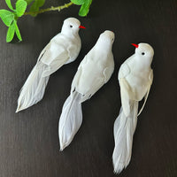 Christmas White Feather Artificial Bird Ornament for Garden & Craft Decor