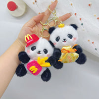 Panda Plush Keychain with Swim Ring or Bow - Cartoon Animal Charm for Bags & Keys