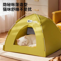 Colorful Plaid Pet Tent Bed Portable Foldable Anti-Tip Cat Dog House Cooling Mat Included