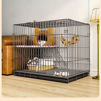 Large Indoor Cat Cage with Integrated Litter Box and Free Space