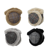 Winter Outdoor Warm Earmuffs Plush Thick Fashion Rabbit Hair Plaid Behind-the-Head Foldable Ear Covers