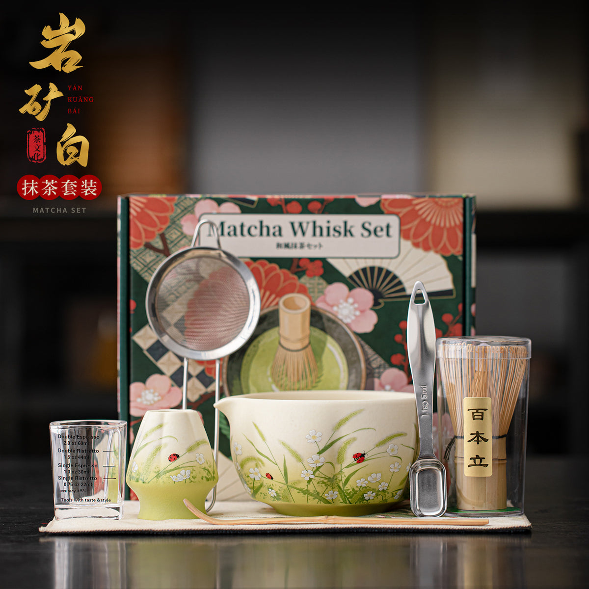 Ceramic Matcha Tea Ceremony Set with Whisk, Bowl, and Accessories