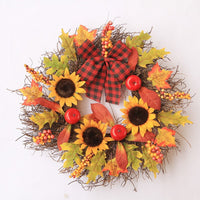 Autumn Harvest Festival Artificial Sunflower & Pumpkin Wreath for Door Decor