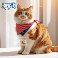 Summer Plaid Pet Bandana Scarf for Cats and Small Dogs, Adjustable Bib with Cute Fabric Patch