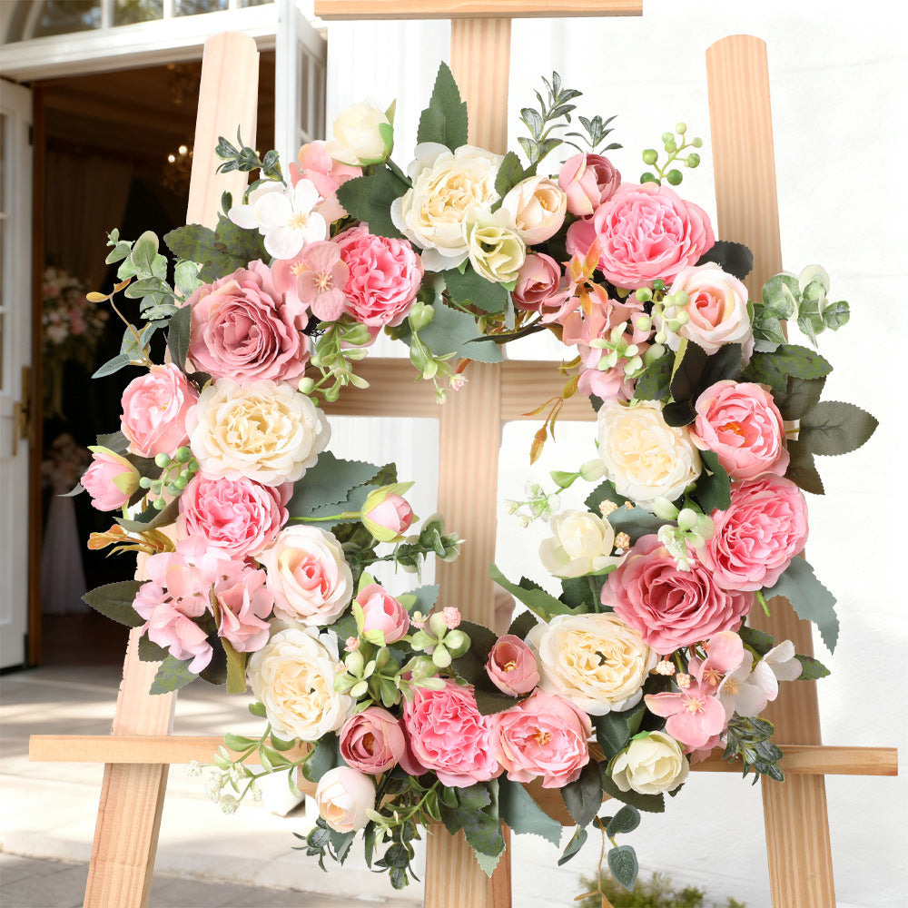 Champagne Pink Rose & Hydrangea Wreath for Spring & Summer Decor