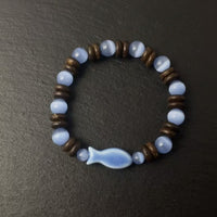 New Chinese Style Blue Fish Beaded Cat Eye Bracelet for Summer