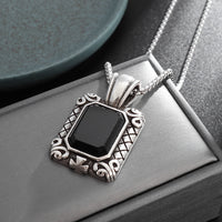 Square Black Gemstone Pendant Necklace for Women, Eco-Friendly Alloy, Fashionable Light Luxury Design