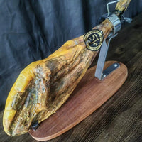 Premium Spanish Ham Holder with Solid Wood Base for 5J Ham Slicing, Stainless Steel