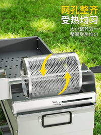 Rolling BBQ Grill Basket Rotisserie Smoker Cage for Outdoor Grilling