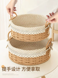 Handwoven Rattan Storage Basket for Desktop, Snacks, Remote Control, Keys, Entryway Decor