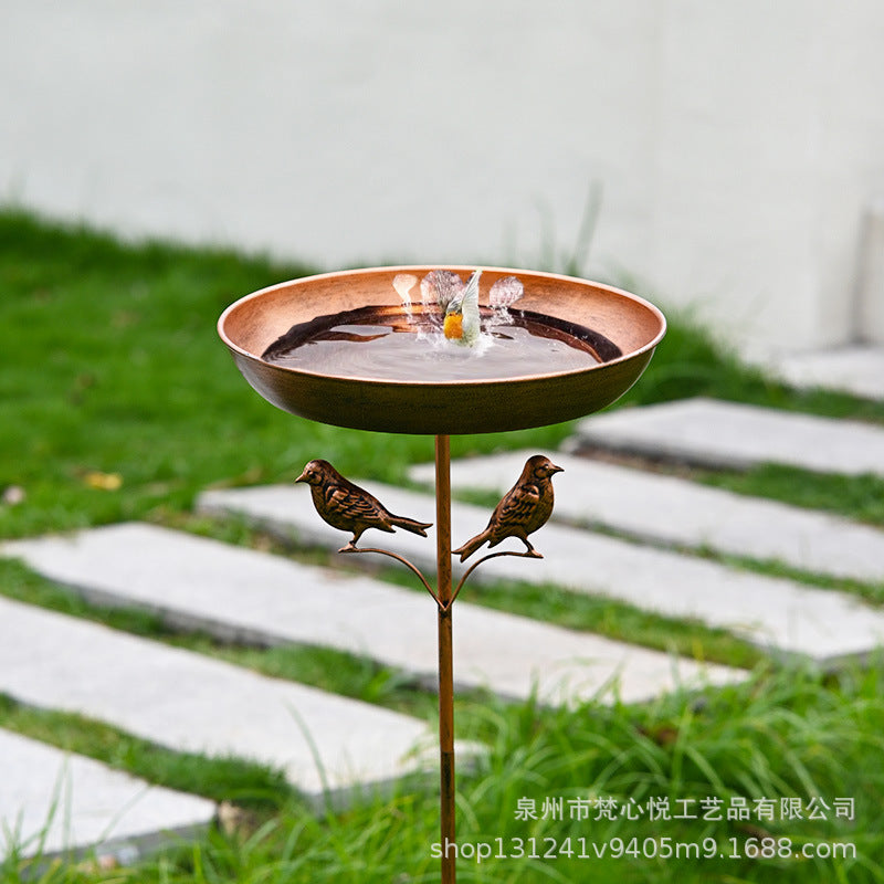 Decorative Metal Bird Bath Feeder with Garden Stake for Outdoor Patios and Yards