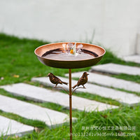 Decorative Metal Bird Bath Feeder with Garden Stake for Outdoor Patios and Yards