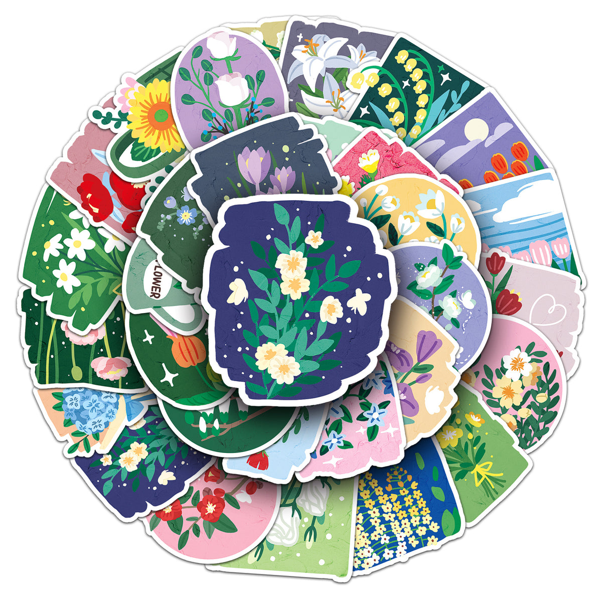 50 Pcs Oil Painting Style Floral Graffiti Stickers for Scrapbooking and Decoration