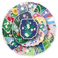 50 Pcs Oil Painting Style Floral Graffiti Stickers for Scrapbooking and Decoration