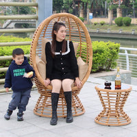Rattan Woven Hanging Chair with Four Legs, Leisure Hanging Basket Floor Chair for Balcony, Outdoor Lazy Rocking Chair
