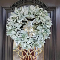 Flocked Lamb's Ear & Rabbit Ear Leaf Wreath with White Frosting for Home Decor