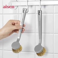 AISEN Long Handle Brass Wire or Sisal Pot Cleaning Brush for Kitchen Cookware