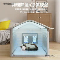 Pet Cooling House with Self-Absorbing Ice Pack and Double-Sided Mat for Cats and Small Dogs
