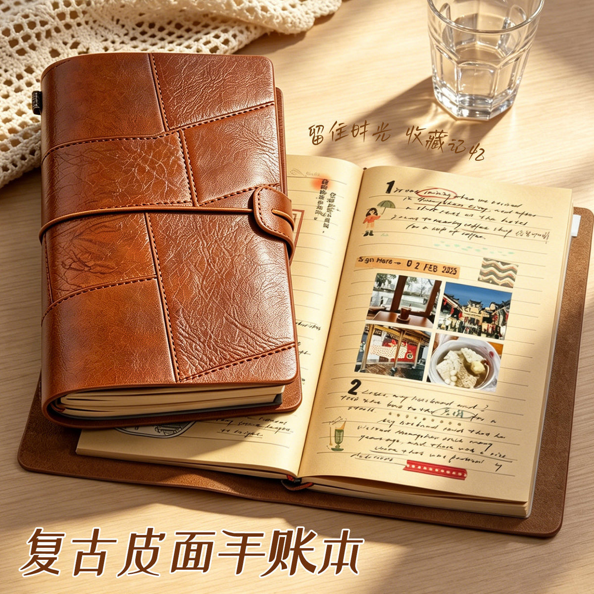 Vintage PU Leather Journal Notebook with Detachable Cover, Sketchbook, Diary, and Stamp Book
