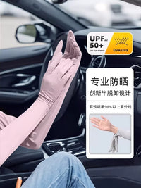Women's UV Protection Driving Arm Sleeves with Detachable Fingerless Gloves - UPF 50+ Sun Protection