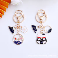 Japanese Style Mount Fuji Cherry Blossom Lucky Cat Keychain Bag Charm Couple Gift