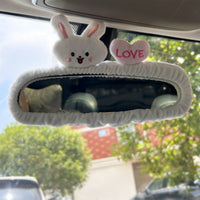 Cute Cartoon Animal Rearview Mirror Cover and Seatbelt Pad Set for Car Interior
