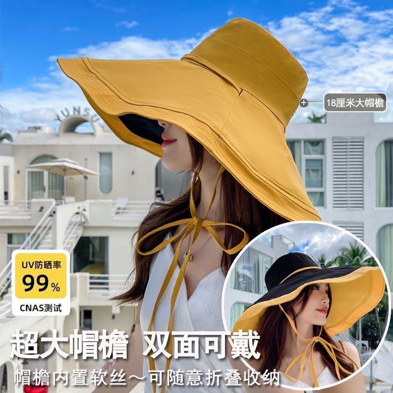 Women's Reversible Wide Brim Sun Hat UV Protection Foldable Fisherman Beach Cap