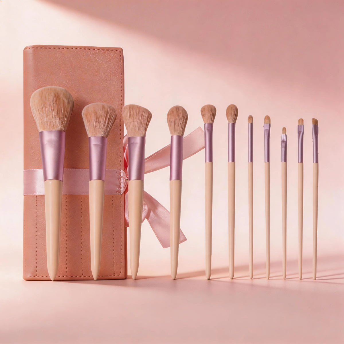 11-Piece Makeup Brush Set with Soft Bristles and Pink Handles, Complete Cosmetic Tool Kit