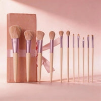 11-Piece Makeup Brush Set with Soft Bristles and Pink Handles, Complete Cosmetic Tool Kit