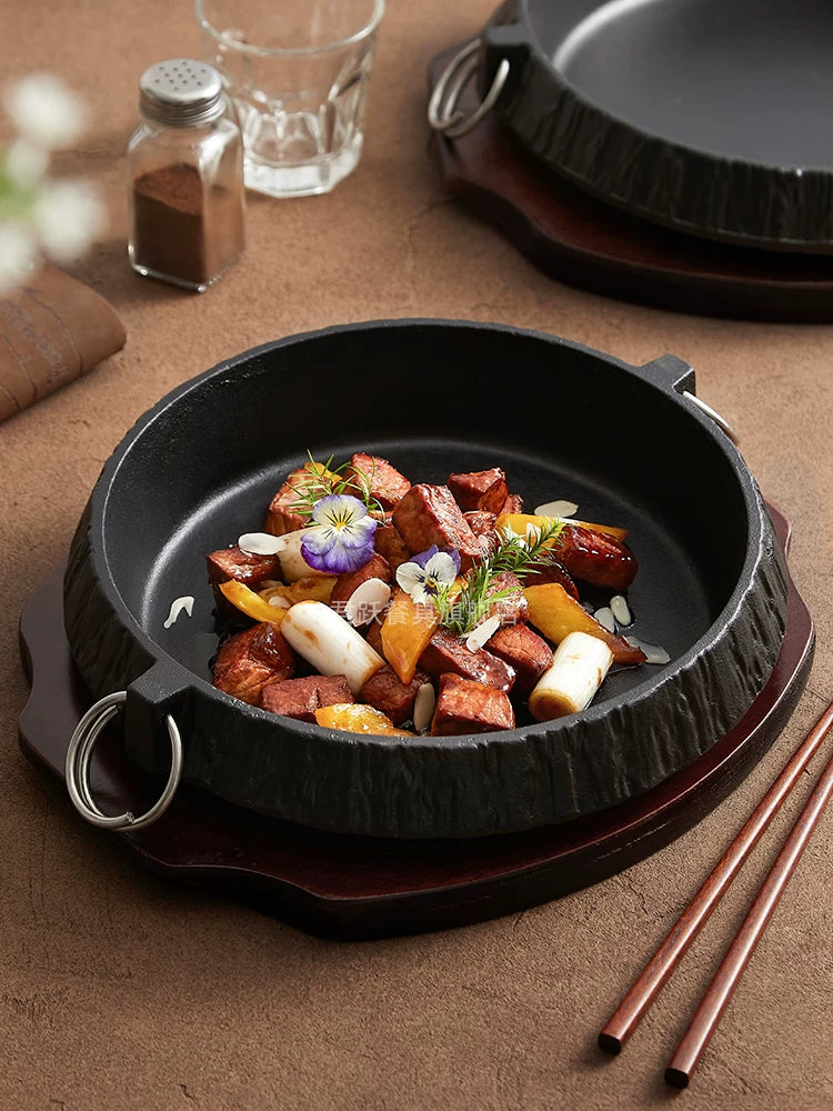 Cast Iron Sukiyaki Pot with Double Handles - Uncoated Japanese-Style Skillet for Commercial and Home Use