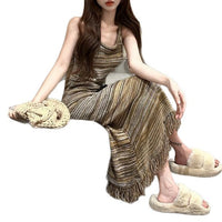 Vintage Knit Mesh Pullover Cardigan with Tassel Skirt Set