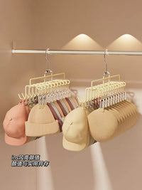 Hat Organizer Rack for Closet - No-Drill, Rotatable, 10 Hooks & Clips for Baseball Caps, Bucket Hats