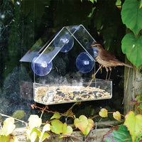 Acrylic Window Bird Feeder with Suction Cups, Clear Hanging Bird Cage for Hummingbirds and Small Birds